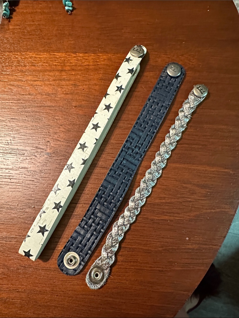 Triple Leather Snap Bracelet Set - Navy, Silver, White with Black Stars